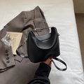 Chic black lychee grain small square handbag with adjustable strap for versatile styling - Black