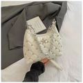Quilted white shoulder bag with silver studs and a rhinestone star on a metal chain - White