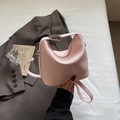 Minimalist sakura pink lychee pattern leather handbag with silver hardware clasp - Pink