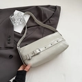 Minimalist beige glossy underarm bag with decorative belt buckle and metal eyelets - Gray