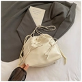 Chic cream white bucket bag with elegant bow details and silver chain strap - White