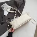 Sac sous le bras beige minimaliste en cuir gaufré avec nœud en dentelle blanche - Blanc (Sans Pendentif)