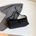 Minimalist black canvas underarm bag with silver metallic rivet shoulder strap - Black