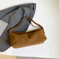 Minimalist brown suede cylinder shoulder bag with silver studs and smooth leather strap - Brown