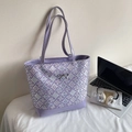 Purple Chinese style tote bag with geometric pattern and silver metallic bow detail - Purple Without Pendant