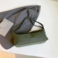 Retro forest green suede shoulder bag with adjustable silver grommet strap for women - Green