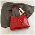 Minimalist glossy red soft leather shoulder bag with decorative drawstring and strap - Red (No Pendant)