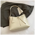 Chic cream white soft leather shoulder bag with slim handles and decorative straps - White Without Pendant