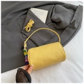 Yellow boston barrel bag in lychee pattern leather with colorful letter charms - Yellow with Pendant