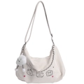 Sac sous le bras blanc brillant avec motif chiot, chaîne argentée et nuage en peluche - Blanc (Avec Pendentif Nuage)