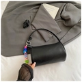 Retro black cylinder bag in pebbled leather with colorful HOME beads charm - Black with Pendant