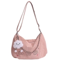 Sac sous les aisselles rose avec oursons, chaîne argentée et charm nuage en peluche - Rose (Avec Pendentif Nuage)