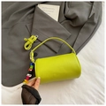 Neon green cylinder shoulder bag with pebble leather texture and colorful bead charms - Light Green With Charm