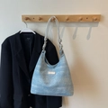 Light blue washed tote bag with sparkling silver glitter and unique knot metallic handle - Sky Blue without Pendant