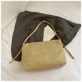 Große geflochtene Tragetasche aus Stroh in Beige-Gelb mit hochwertigen Lederriemen - Khaki