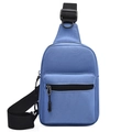 Detailed shot of durable blue canvas sling bag with black adjustable strap and sturdy buckles - Blue
