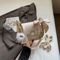 Chic beige underarm saddle bag with cherry scarf and plush toy charm detail - White