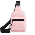 Detail of light pink canvas crossbody bag with adjustable wide black nylon shoulder strap - Pink