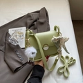 Fashionable light green underarm bag with metal buckle, furry charm and silk scarf decoration - Green