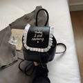 Mini mochila de cuero negro con volantes blancos y bordado de corazón de moda - Negro