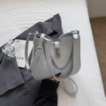 Light gray crocodile embossed crossbody bag with metal chain and adjustable strap - Blue