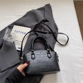 Chic black crocodile embossed bucket bag with gold hardware and adjustable strap - Black without Pendant