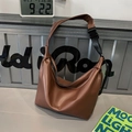 Brown minimalist tote bag with adjustable wide strap for women stylish daily commute - Brown Large
