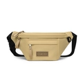 Detail of khaki waterproof nylon crossbody bag with brand logo and adjustable black strap - Khaki
