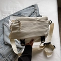 Creamy white large capacity oxford fabric crossbody bag with adjustable strap - Off White