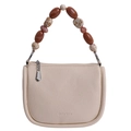 Minimalistische beige leren emmertas met marmeren kralen handvat en zilveren details erop - Beige