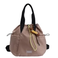 Kaffeebrauner Nylon-Rucksack mit Kordelzug, schwarzen Trägern und süßem Hunde-Anhänger - Mit Anhänger / Khaki