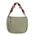 Litchi pattern green leather handbag with decorative colorful resin beaded handle - Green