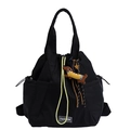 Schwarzer Nylon Rucksack mit Kordelzug, neon gelbem Seil und niedlichem Dackel Plüschanhänger - Mit Anhänger / Schwarz