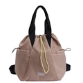 Khaki nylon drawstring backpack with fashion label and neon yellow strings for travel - Khaki (No Pendant)