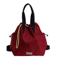 Deep red nylon drawstring backpack with black straps and fashion label in sports style - Red (No Pendant)