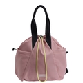 Pink drawstring bucket backpack in nylon with black straps and fashion label - Pink Without Pendant