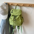 Lime green nylon backpack with drawstring flap and adjustable straps in a casual style - Green