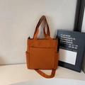 Borsa tote giapponese minimalista in tela arancione bruciato con tracolla regolabile - Marrone