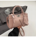 Pink matte leather handbag with envelope coin purse charm and silver swivel clasp hardware - Pink Without Pendant