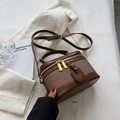 Bolso de caja retro marrón en lona y cuero con correa ajustable para mujeres - Marrón