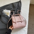 Pink croc-embossed mini backpack with gold hardware and flap buckle design - Pink Without Pendant
