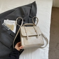 Vintage beige crocodile pattern crossbody bag with golden hardware on a stylish suit - Khaki No Pendant