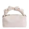 Chic off-white pleated tote bag in litchi grain leather with unique knotted handle - No Pendant / White