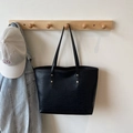 Minimalist black tote bag with crocodile pattern and golden rivet details - Black without Pendant