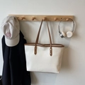 White faux leather tote bag with crocodile pattern and brown straps for daily commute - Off-white Without Pendant