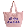 Rosafarbene Canvas-Einkaufstasche mit lila Aloha-Schriftzug für den Sommerurlaub - Rosa