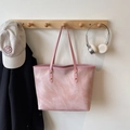 Pink faux crocodile embossed leather tote bag with elegant gold rivet details - Pink Without Pendant