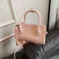 Bolso bowling de mujer en cuero PU rosa con asas dobles y correa de bandolera - Rosa Claro Sin Colgante