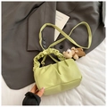 Light green pleated handbag with scrunchie handle and cute brown teddy bear pendant - Green with Charm