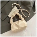 Chic cream white pleated cloud bag in soft PU leather with elegant gold hardware - White Without Pendant